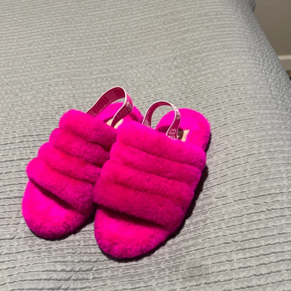 UGG Bright Pink Fuzzy Slippers se photo for a little detail under please